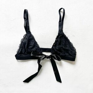 Urban Outfitters Black Lace Triangle Bralette with Satin Tie
